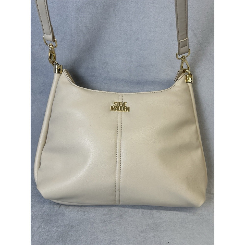 Steve Madden Satchel Hobo Purse Hand Bag Faux Leather Cream Biege Crossbody
